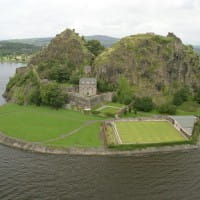 Aerial view of Dumbarton Castle and the River Clyde